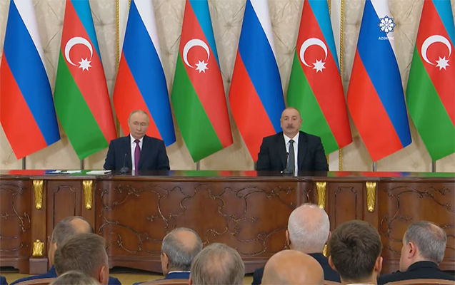 Əliyevlə Putin mətbuata bəyanatlarla çıxış etdilər - Video