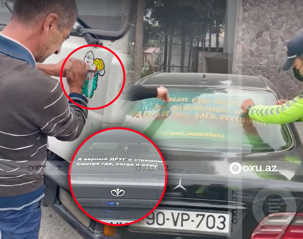 Avtomobilində yazı və şəkil olan sürücülərin NƏZƏRİNƏ: DYP hərəkətə keçdi - FOTO/VİDEO