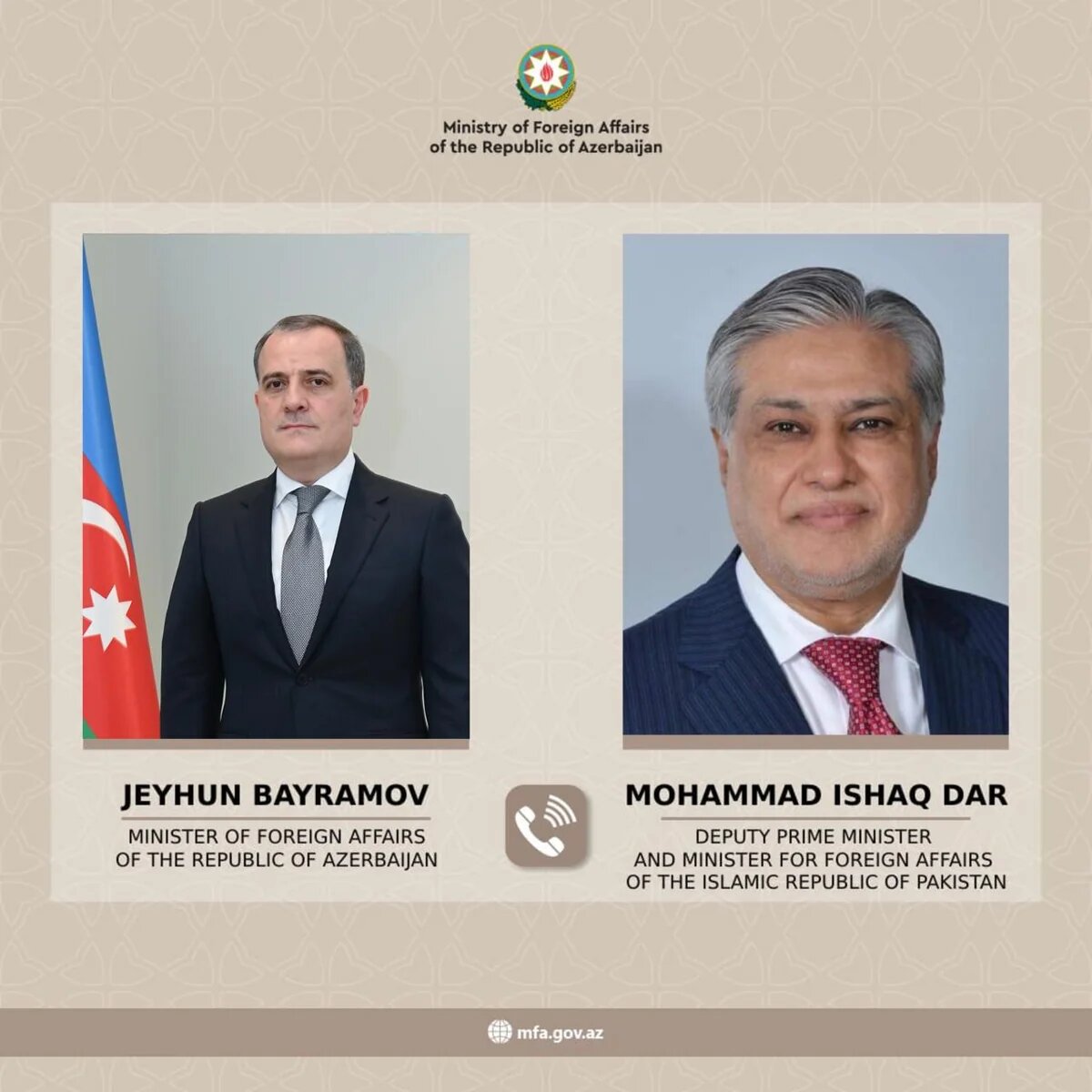 Ceyhun Bayramov pakistanlı həmkarı ilə danışdı