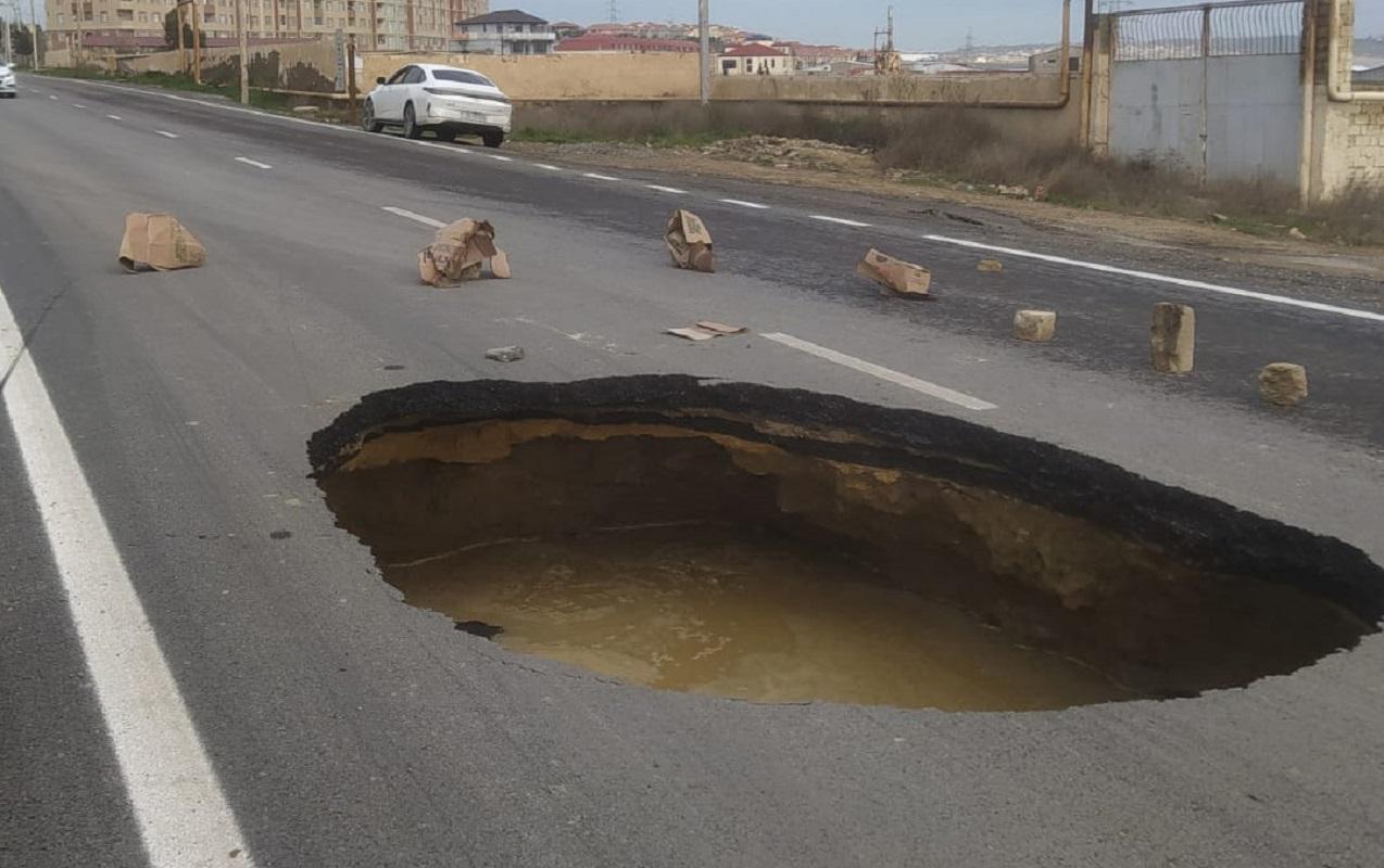 Masazırda yol çökdü - FOTOLAR