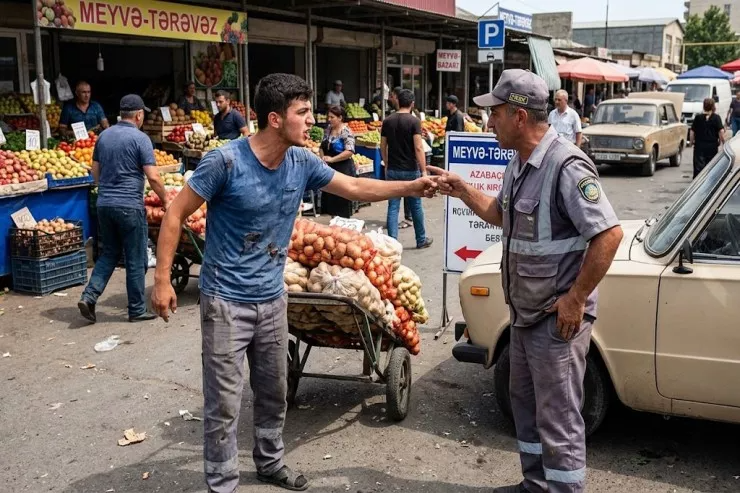 Şəmkir bazarında İNSİDENT: arabaçı “parkovşik”i döydü