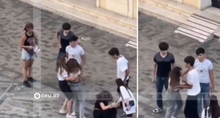 Bakının mərkəzi küçəsində qızlar əlbəyaxa oldular - VİDEO