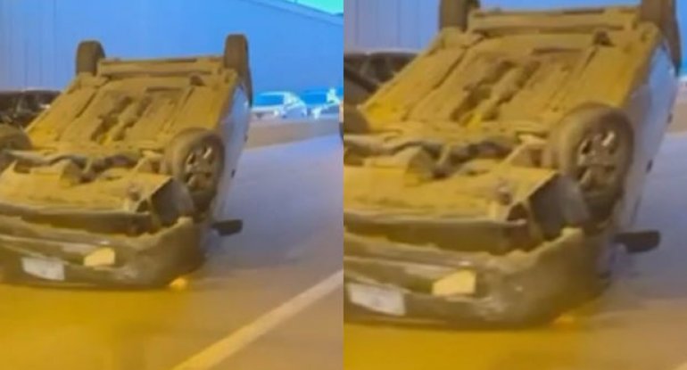 Bakıda tuneldə “Prius” aşdı - VİDEO