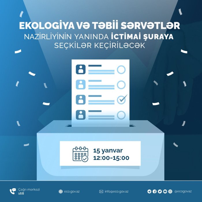 EKOLOGİYA VƏ TƏBİİ SƏRVƏTLƏR NAZİRLİYİNİN YANINDA İCTİMAİ ŞURAYA SEÇKİLƏR KEÇİRİLƏCƏK -SİYAHI