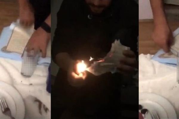 İçki masasında Quranı cırıb yandırdılar - Sonra... VİDEO