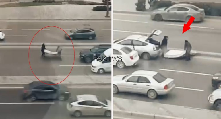 "Prius"la matras aparan şəxslər həyatlarını təhlükəyə atdılar - VİDEO