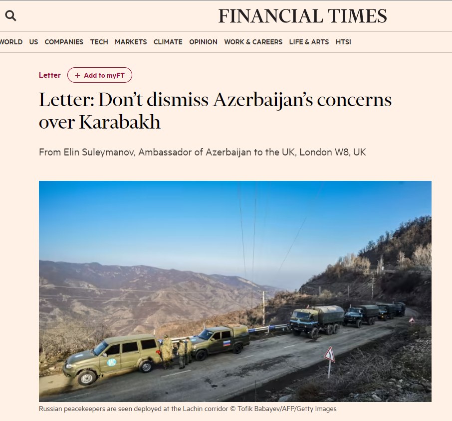 Azərbaycanın Londondakı səfiri Elin Süleymanovdan "Financial Times"a cavab...