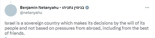 Netanyahudan Baydenə cavab gəldi: İsrail kənardan təzyiqlə yox, öz xalqının iradəsilə qərar verir
