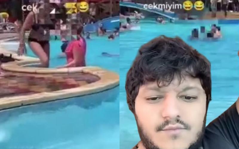 Hovuzda üzən qızların qardaşı gələndə...
