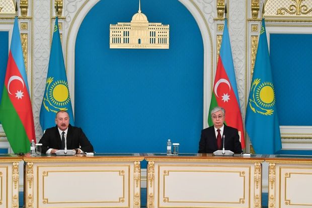 Azərbaycan və Qazaxıstan prezidentləri mətbuata bəyanatlarla çıxış ediblər