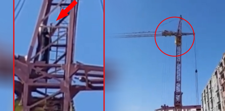 Sevdiyi qıza görə kranın başına çıxan oğlan özünü yerə atdı - VİDEO