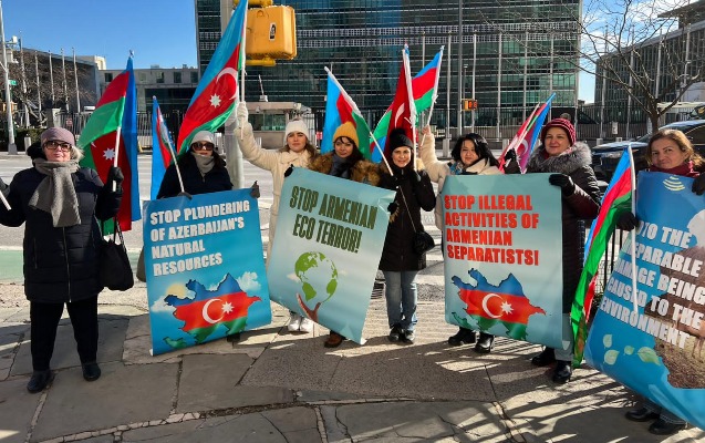 Soydaşlarımız BMT önündə etiraz aksiyası keçirdi - Fotolar