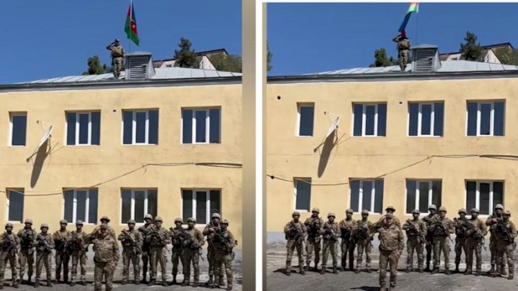 Laçında Azərbaycanın Dövlət Bayrağı ucaldıldı, general Prezidentə məruzə etdi  - VİDEO
