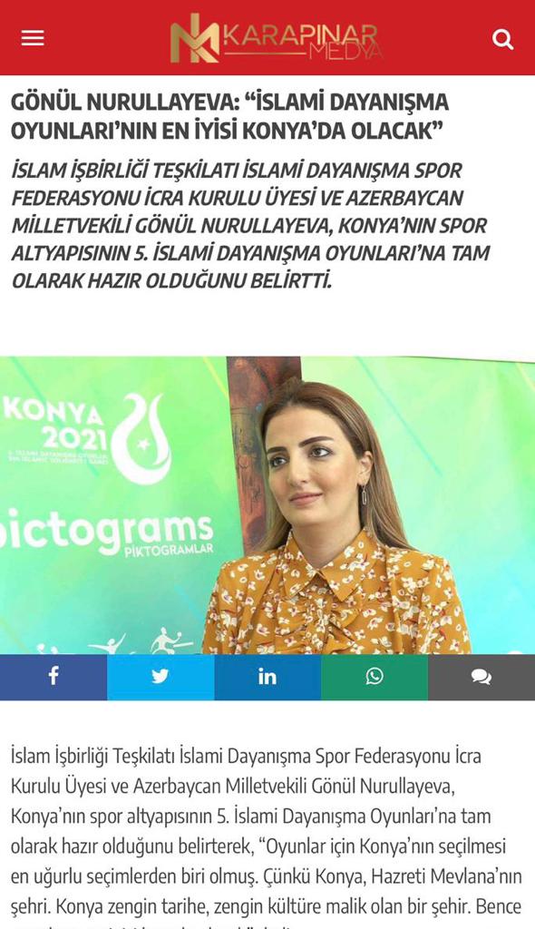 Könül Nurullayeva: “5-ci İslam Həmrəylik Oyunlarında qardaş Türkiyəyə hər cür dəstək verməyə hazırıq”