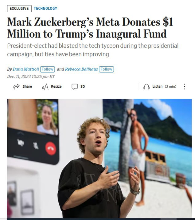 Mark Zukerberq Trampın andiçmə fonduna 1 milyon dollar bağışlayıb - “The Wall Street Journal”